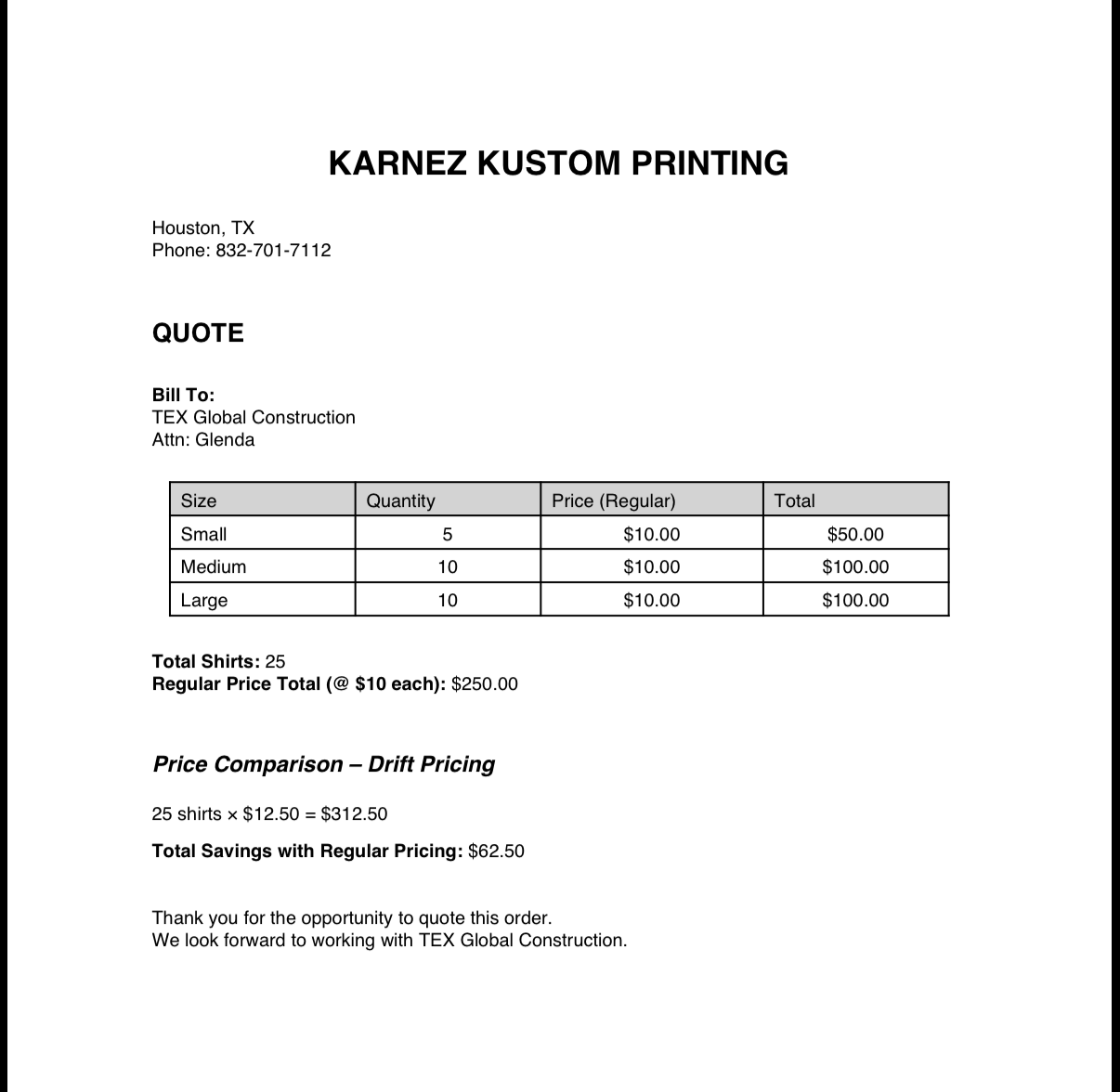 Texas global contractors order